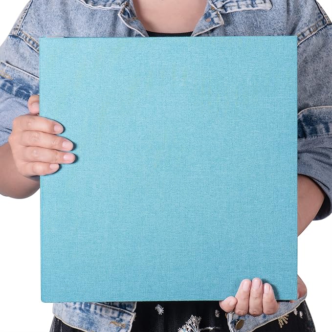 Large Photo Album Self Adhesive 4x6 5x7 3x5 8.5x11 Scrapbook Magnetic DIY - 13 x 12.8 Inches, 120 Black Sticky Pages, Linen Cover (Sky Blue)