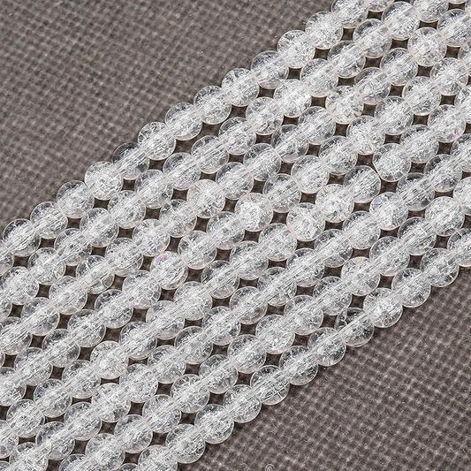 300PCs 6mm White Crackle Glass Beads Bulk, Round Smooth Hole Glass Crystal Beads for Jewelry Making, DIY Bracelets, Necklaces, Bag Charms, Keychains and Craft Projects