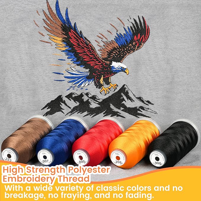 New brothreads - 15 Starter Colors of Huge Spool 5000M Polyester Embroidery Machine Thread for Commercial and Domestic Embroidery Machines