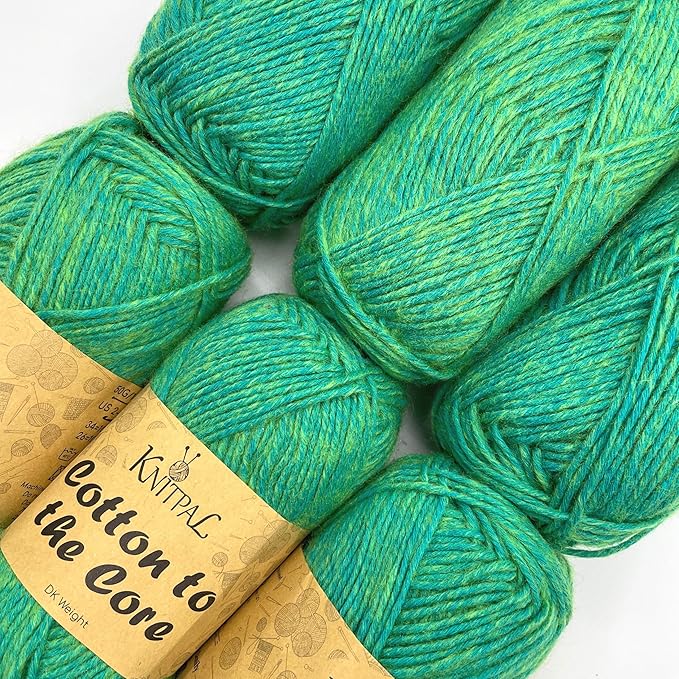 Cotton to The Core Cotton Yarn for Crocheting, 6-Pack (852 Yds / 300G), Free Patterns, Beginners Friendly - Soft Baby Yarn for Knitting - 3 DK Light Worsted Weight - Shamrock Green