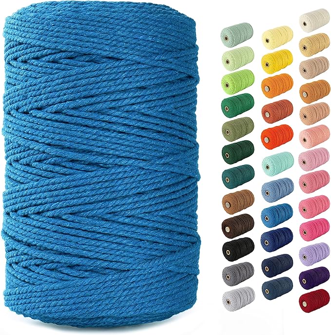 Nook Theory Macrame Cord - 3mm 220 Yards Cotton Rope, 4mm 5mm Yarn, String for Crafts, Perfect for Macrame Wall Hanging and Boho Decorations (Marlin Blue)