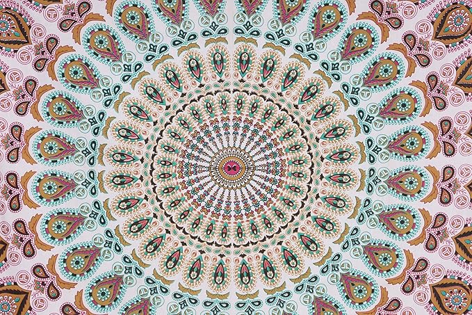 bless international handmade indian hippie bohemian psychedelic peacock mandala wall hanging college dorm beach throws table cloth bedding tapestry (floral gold, poster(30x40inches)(76x101cms))
