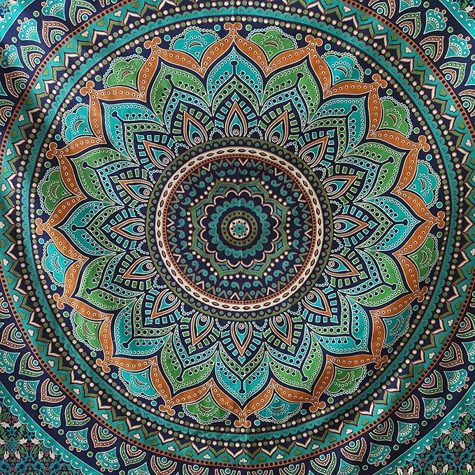 popular handicrafts mandala hippie psychedelic ombre tapestry wall hanging - indian maditation gypsy bohemian hippy dorm room decor tarqouise 60x54 inch