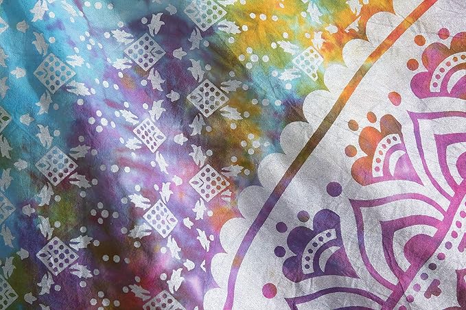 popular handicrafts tapestry wall hanging hippie mandala bohemian hippy medallion psychedelic ombre design indian tapestries bedspread 90 x 108 inches (230cm x 270cm) multicolor tie dye