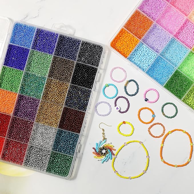 Bala&Fillic Size 2mm Seed Beads 48 Colors About 38000 pcs in Storage Box, 12/0 Glass Seed Beads for Making Bracelets Earrings Necklaces Jewelry