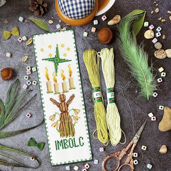 Povitrulya Cross Stitch Bookmark Kit “Imbolc“ – Counted DIY Embroidery Set for Adults & Beginners, Saint Brigid Pagan Irish Gaelic Druid Witchy Spring Craft Gift