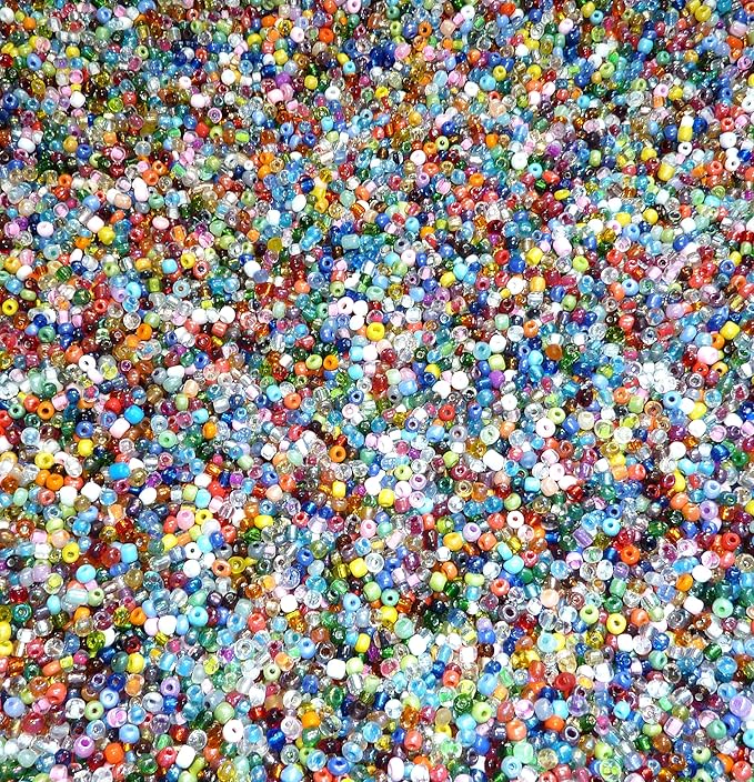 Seed Beads 6/0 4mm Glass Pony Beading DIY Craft Jewelry Making Assorted Mixed Colors, Large Bulk Set of Beads (Mixed Colors 3/4 Pound)