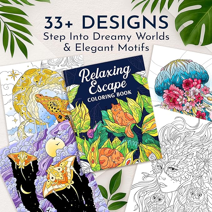 RYVE Coloring Book for Adults Relaxation - Unwind and Relax with 33 Stunning Designs - Mindfulness and Stress Relief Color Book for Adults, Adult Coloring Book for Women, Easy, Calming, Relaxing