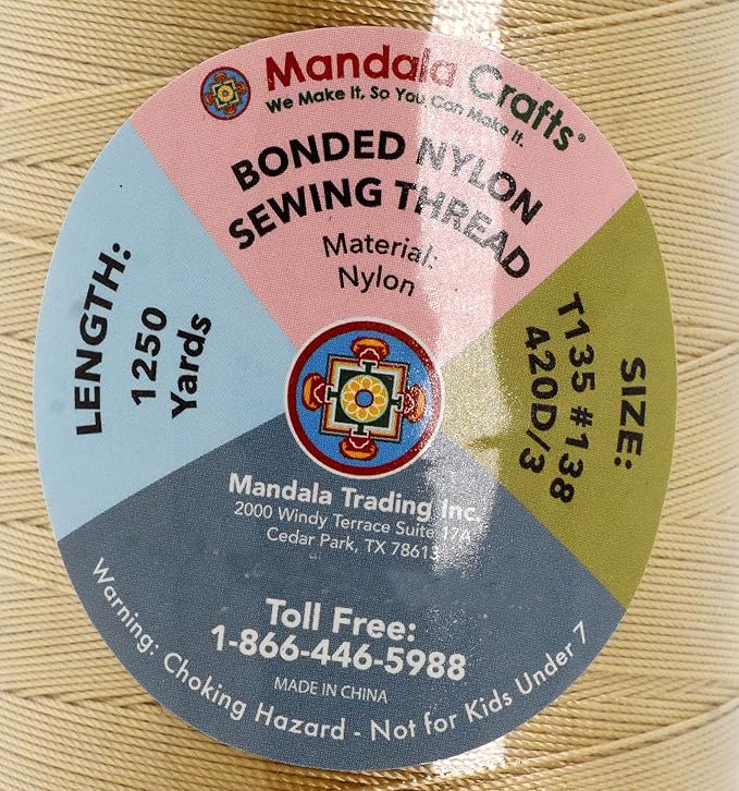 Mandala Crafts Size 138 420D T135 Bonded Nylon Thread - Tan 1250 YDs Tex 135 Heavy Duty Sewing Threads for Leather, Jeans, Weaving, Outdoor Marine Upholstery