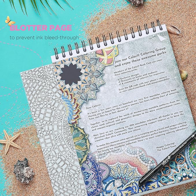 ColorIt Mandalas Volume X Spiral Bound Adult Coloring Book with 50 Mandala Patterns for Relaxation and Stress Relief - Includes Perforated Pages, Thick Paper, Hardback Covers, and Blotter Page