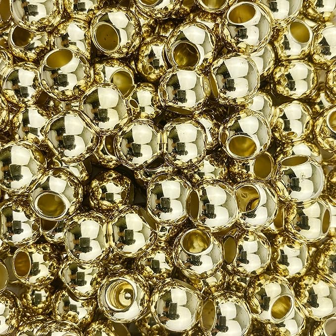 200 acrylic large hole beads for crafts 10mm x 12mm acrylic barrel beads with 5.7mm large hole, shiny gold