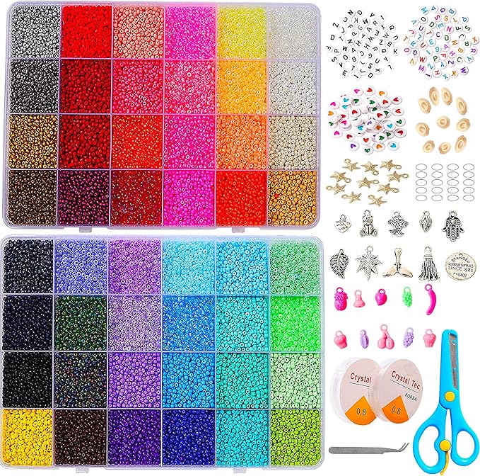 YITOHOP 36000+pcs 2mm 48 Colors Glass Seed Beads for Bracelet Jewelry Making Kit, Beads Assortments Kit for Adults Girls Small Beads for Necklace Ring Making | Top Best Birthday Gifts