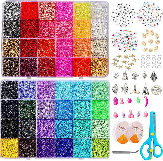 YITOHOP 36000+pcs 2mm 48 Colors Glass Seed Beads for Bracelet Jewelry Making Kit, Beads Assortments Kit for Adults Girls Small Beads for Necklace Ring Making | Top Best Birthday Gifts