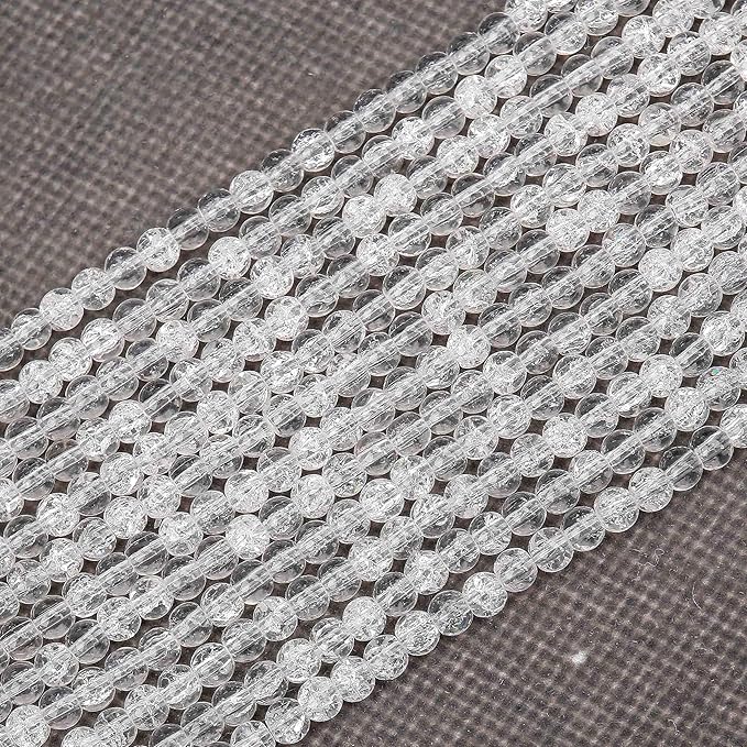 400PCs 4mm White Crackle Glass Beads Bulk, Round Smooth Hole Glass Crystal Beads for Jewelry Making, DIY Bracelets, Necklaces, Bag Charms, Keychains and Craft Projects