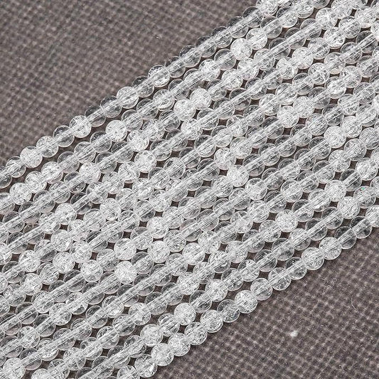400PCs 4mm White Crackle Glass Beads Bulk, Round Smooth Hole Glass Crystal Beads for Jewelry Making, DIY Bracelets, Necklaces, Bag Charms, Keychains and Craft Projects