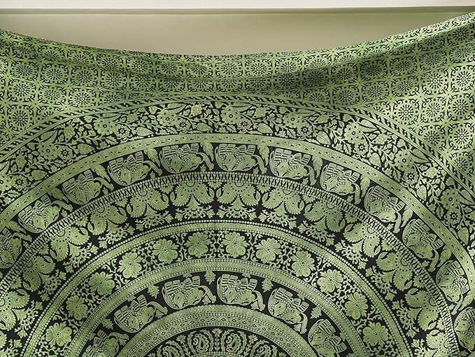popular handicrafts queen mandala hippie tie dye psychedelic elephant tapestry wall hanging - indian maditation gypsy bohemian hippy dorm room decor green 81x88 inch