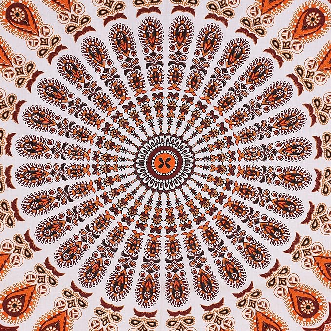 bless international handmade indian hippie bohemian psychedelic peacock mandala wall hanging college dorm beach throws table cloth bedding tapestry (orange brown, poster(30x40inches)(76x101cms))