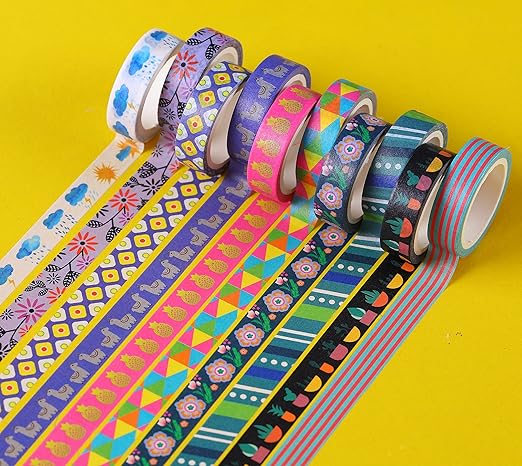 MPOPUUL Ninico 30 Rolls Washi Tape Set - 10mm Wide, Colorful Flower Style Design, Decorative Masking Tape for DIY Craft Scrapbooking Gift Wrapping