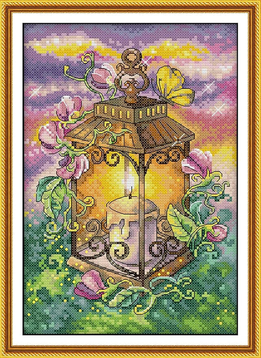 CaptainCrafts New Cross Stitch Kits Embroidery Kit Full Range Pre-Printed and Counted Fabrics Kits for Adults Beginners Home Decor (Stamped 11CT, Summer Lantern)