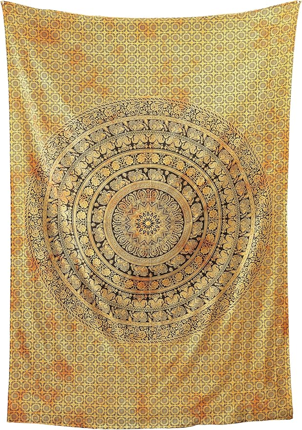 popular handicrafts twin mandala hippie tie dye psychedelic elephant tapestry wall hanging - indian maditation gypsy bohemian hippy dorm room decor yellow 82x54 inch