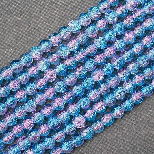 300PCs 6mm Blue Pink Crackle Glass Beads Bulk, Round Smooth Hole Glass Crystal Beads for Jewelry Making, DIY Bracelets, Necklaces, Bag Charms, Keychains and Craft Projects
