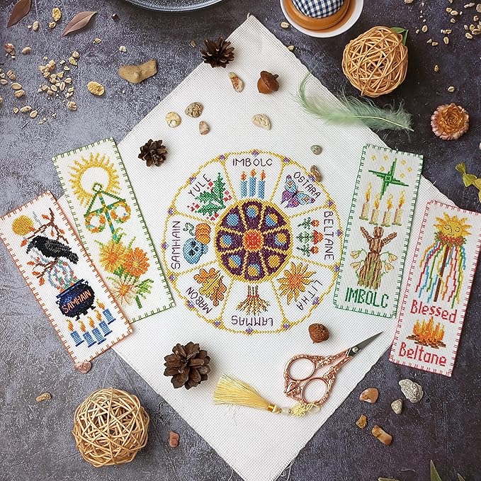 Povitrulya Cross Stitch Bookmark Kit “Imbolc“ – Counted DIY Embroidery Set for Adults & Beginners, Saint Brigid Pagan Irish Gaelic Druid Witchy Spring Craft Gift