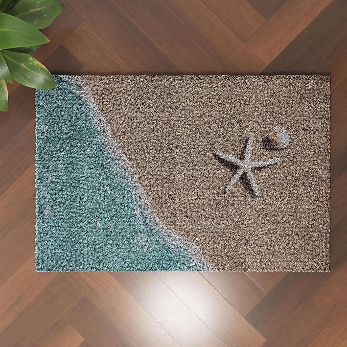 Generic Beach Starfish Latch Hook Rug Kit for Adults DIY Carpet Cushion with Printed Canvas Crochet Yarn Craft Hook and Latch Tapestry for Home Decor Pets Warm Pads 60x40cm, As Main Picture