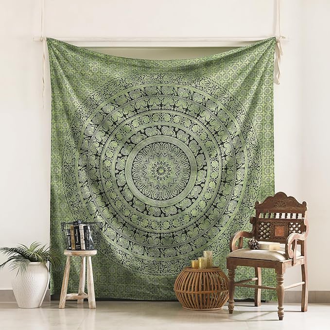 popular handicrafts queen mandala hippie tie dye psychedelic elephant tapestry wall hanging - indian maditation gypsy bohemian hippy dorm room decor green 81x88 inch