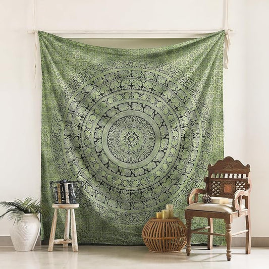 popular handicrafts queen mandala hippie tie dye psychedelic elephant tapestry wall hanging - indian maditation gypsy bohemian hippy dorm room decor green 81x88 inch