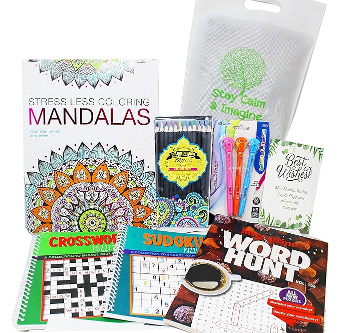Get Well Soon Art kit home activities adult coloring books & pencils care package | Gift basket feel better soon gift for sick friend women, men, covid or after surgery for Stress relief & Relaxation