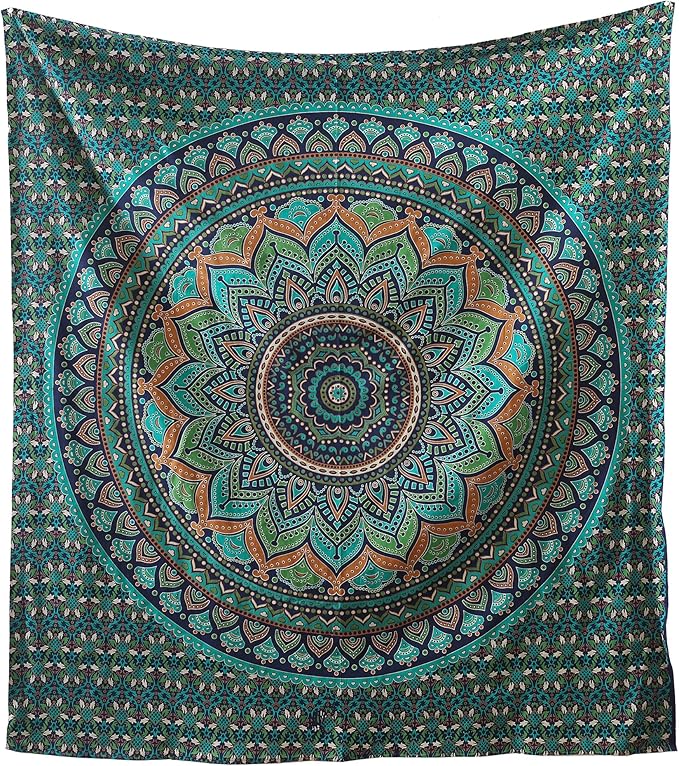 popular handicrafts mandala hippie psychedelic ombre tapestry wall hanging - indian maditation gypsy bohemian hippy dorm room decor tarqouise 60x54 inch