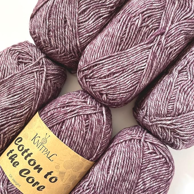 Cotton to The Core Cotton Yarn for Crocheting, 6-Pack (852 Yds / 300G), Free Patterns, Beginners Friendly - Soft Baby Yarn for Knitting - 3 DK Light Worsted Weight - Eggplant Purple