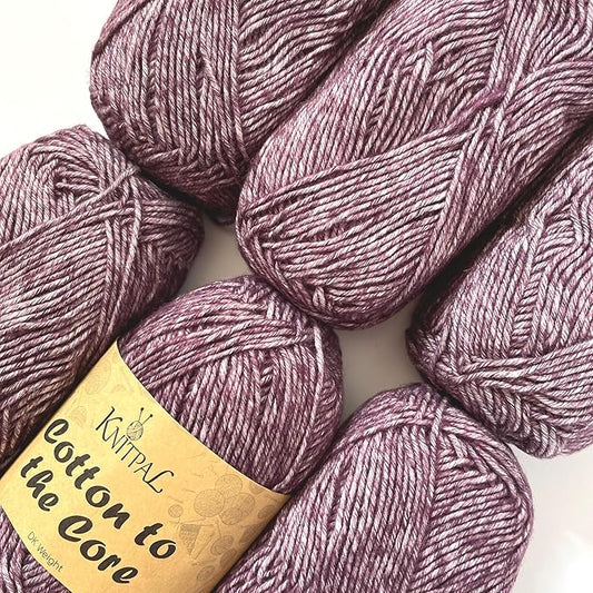 Cotton to The Core Cotton Yarn for Crocheting, 6-Pack (852 Yds / 300G), Free Patterns, Beginners Friendly - Soft Baby Yarn for Knitting - 3 DK Light Worsted Weight - Eggplant Purple