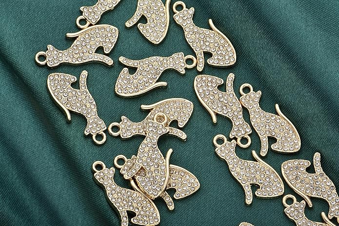Pack of 20 Rhinestone Charms Gold Plated Pendants Pave Crystal Accessories for Necklace Bracelet Jewelry Making DIY Crafting