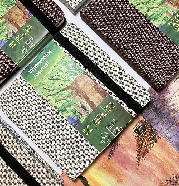 tumuarta Square Watercolor Journal, 5.5x5.5”, 140 LB, 300 GSM, Cotton Paper, Cold Press, 24 Sheets, 48 Pages, Watercolor Paper SketchBooks for Use As Mix Media Pad On The Go