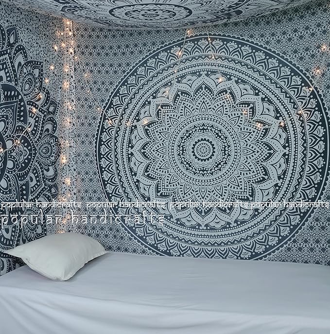 popular handicrafts tapestry wall hanging hippie ombre mandala bohemian hippy intricate indian tapestries bedspread 54 x 60 inches (140cm x 150cm) grey