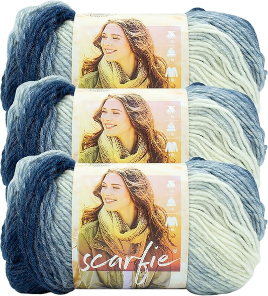 (3 Pack) Lion Brand Yarn Scarfie Yarn, Blue/Cream