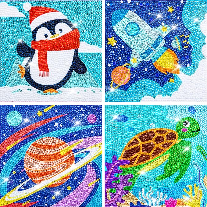 Labeol Diamond Art Kits for Kids Crafts for Girls Ages 6-8-10-12 Easy to DIY Creative Diamond Art Sticker Craft by Numbers Kits for Kids and Adult Beginners (4 Pack boy)