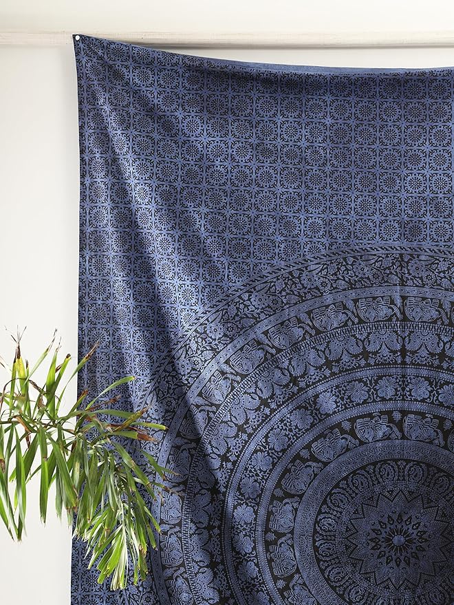 popular handicrafts twin mandala hippie tie dye psychedelic elephant tapestry wall hanging - indian maditation gypsy bohemian hippy dorm room decor blue82x54 inch