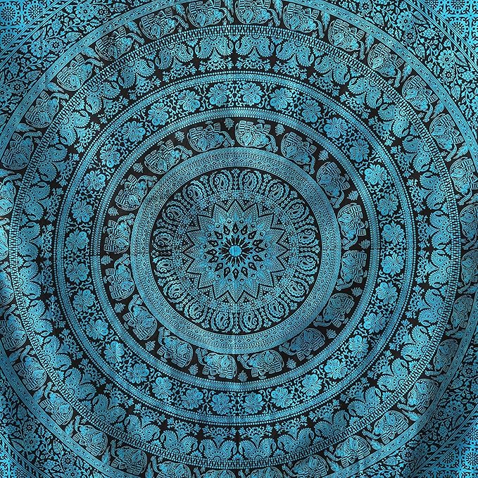 popular handicrafts twin mandala hippie tie dye psychedelic elephant tapestry wall hanging - indian maditation gypsy bohemian hippy dorm room decor tarqouise 82x54 inch
