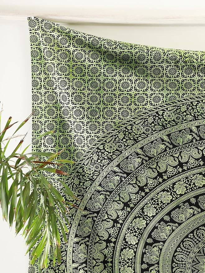 popular handicrafts mandala hippie tie dye psychedelic elephant tapestry wall hanging - indian maditation gypsy bohemian hippy dorm room decor green 60x54 inch