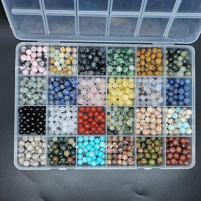 720pcs 6mm Natural Round Stone Beads Gemstone Beading Hole Size 1mm Crystal Energy Stone Healing for Bracelet Necklace Earrings Jewelry Making(24 Colors-2,6mm)