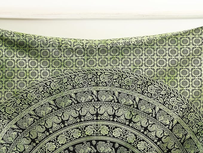 popular handicrafts mandala hippie tie dye psychedelic elephant tapestry wall hanging - indian maditation gypsy bohemian hippy dorm room decor green 60x54 inch