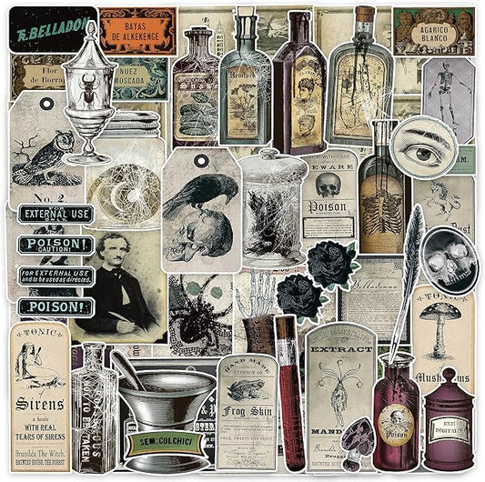 Prstincol 106 Pcs Potion Labels Stickers, Apothecary Sticker Dark Aesthetic Wine Bottle Sticker for Scrapbooking, Wicca Stickers for Junk Journal Bullet Journals DIY Crafts