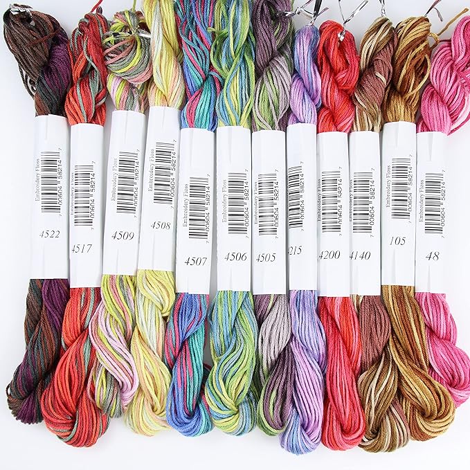 KCS Big skeins of 25 Meters Size 25 Color Variegated Cross Stitch Stranded Threads,12 skeins,16
