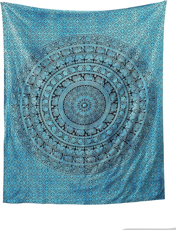 popular handicrafts mandala hippie tie dye psychedelic elephant tapestry wall hanging - indian maditation gypsy bohemian hippy dorm room decor tarqouise 60x54 inch