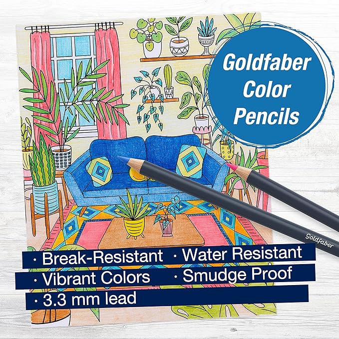 Faber-Castell Color by Number Wall Art: Plant Room - Adult Arts and Crafts, Colored Pencils for Adult Coloring, Color by Number for Adults (Pack of 2)