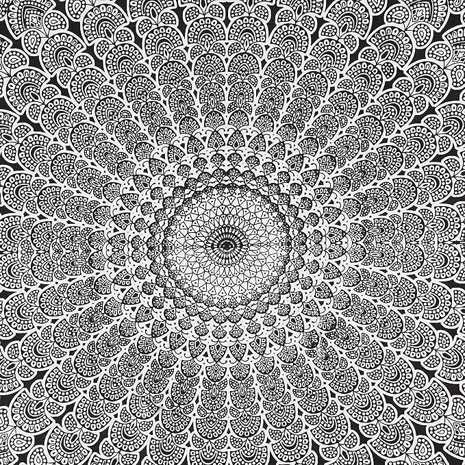 bless international handmade indian hippie bohemian psychedelic peacock mandala wall hanging college dorm beach throws table cloth bedding tapestry (black white, twin(54x72inches)(140x185cms))