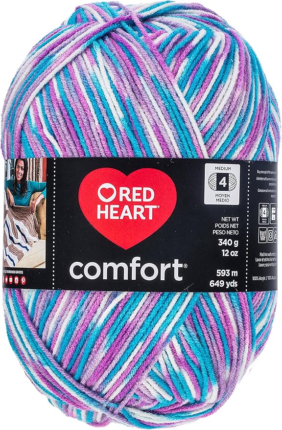 RED HEART E707D.4111 Comfort Yarn, White Turq Violet