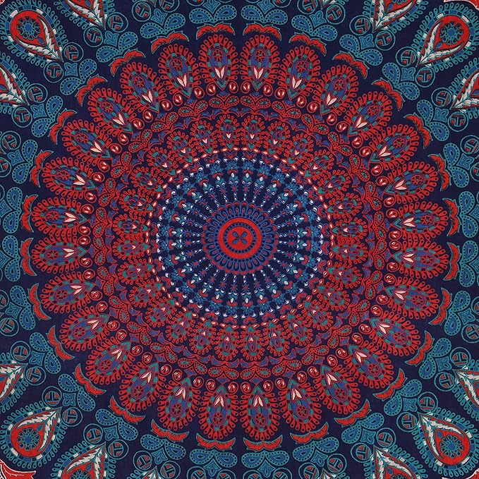 bless international handmade indian hippie bohemian psychedelic peacock mandala wall hanging college dorm beach throws table cloth bedding tapestry (midnight blue, medium(54x60inches)(137x152cms))